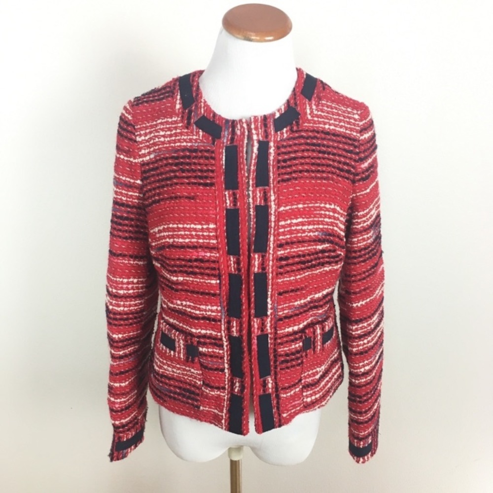 Milly Classic Boucle Tweed Red Jacket Texture Long Sleeve Women’s Size 6
